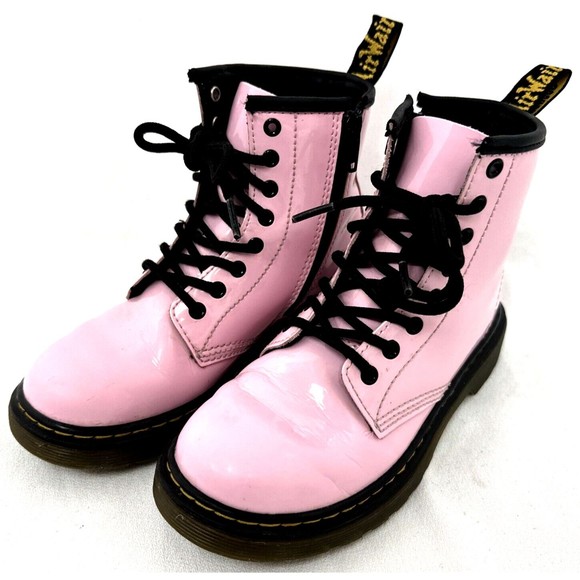 Doc Martens Pink Air Wair Sole Bouncing Patent Leather Ankle Boots Girls Size 1 - Picture 1 of 13